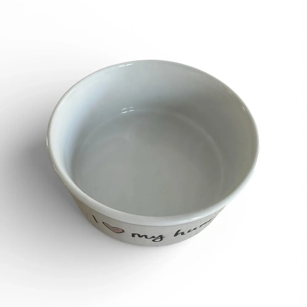 Eccolo Dayna Lee collection I love my human ceramic pet food dish NWOT